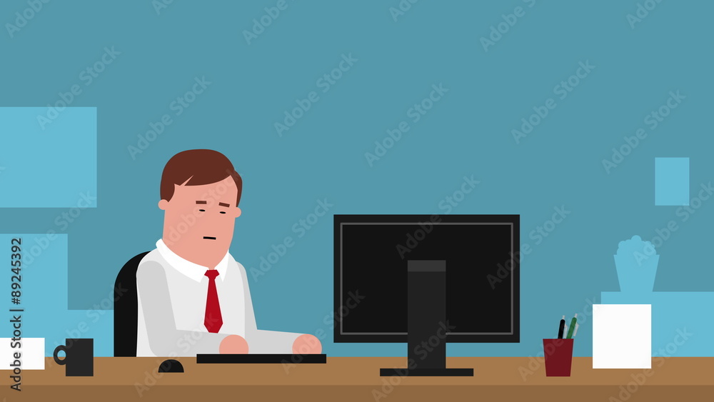 Businessman working at desk in office animation Businessman working at desk in office animation