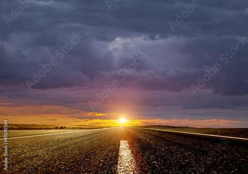 Road ahead and the sunrise