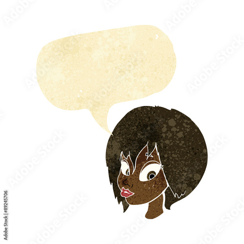 cartoon pretty female face pouting with speech bubble