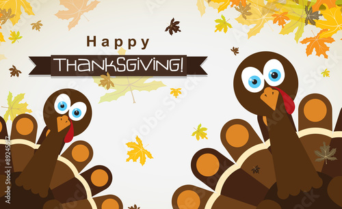 Template greeting card with a happy Thanksgiving turkey, vector