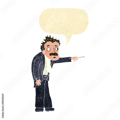 cartoon man trembling with key unlocking with speech bubble