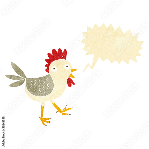 funny cartoon chicken with speech bubble