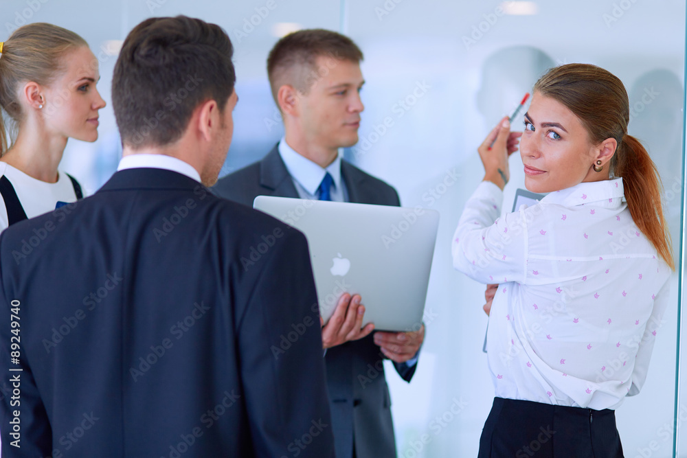 Group of business people doing presentation with laptop during Group of business people doing presentation with laptop during