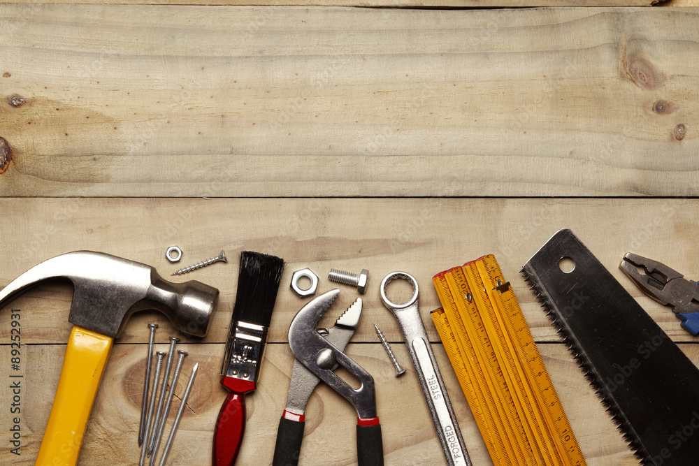 Tools on wood. Copy space Tools on wood. Copy space