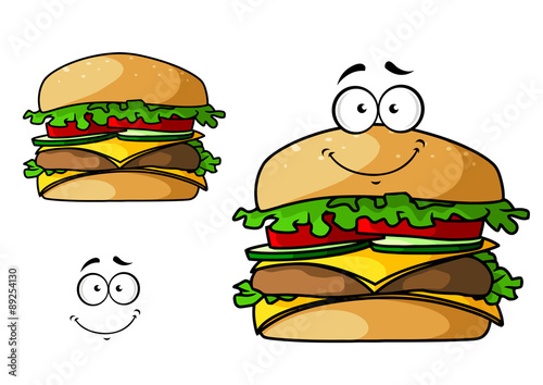 Cartoon isolated fast food cheeseburger