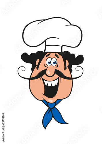 Cartoon moustached italian chef in cook cap