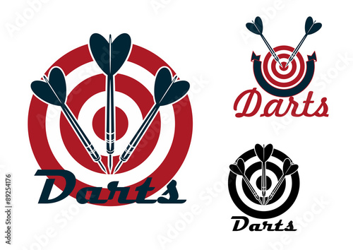 Darts emblems with dartboards and arrows