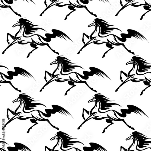 Graceful black horses seamless pattern