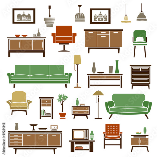Home furniture elements in flat style