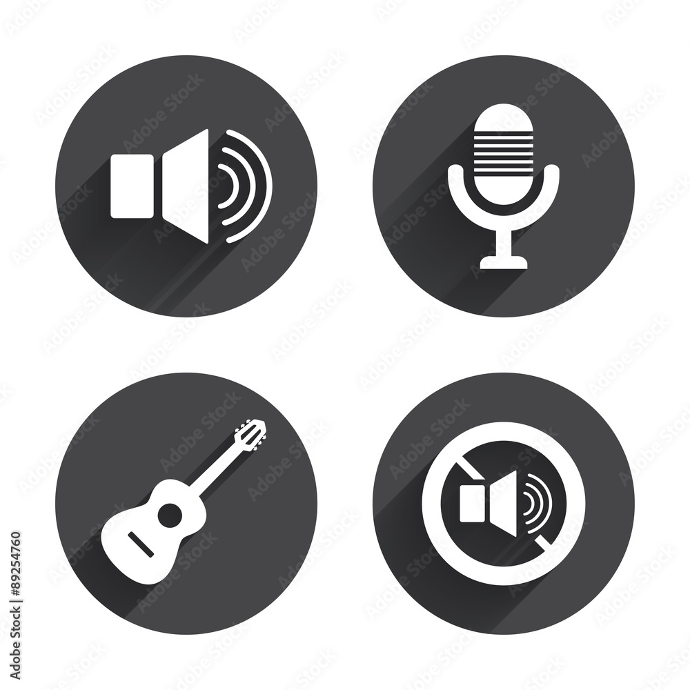 Musical elements icon. Microphone, Sound speaker Musical elements icon. Microphone, Sound speaker
