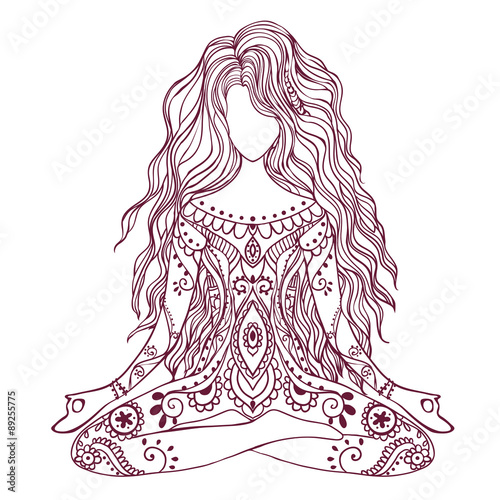 Ornament beautiful card with Vector yoga Geometric element hand drawn Types practices is Raja, Karma, Jnana, Bhakti, Hatha, kaleidoscope medallion yoga india arabic For logos banners flyers