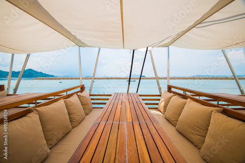 luxury wooden seat on the yacht