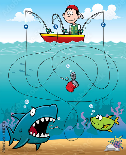Vector Illustration of Education Fisherman Maze Game