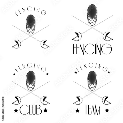 Fencing logos with fencer, mask, crossed foils , ieasy to edit