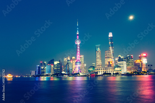 Beautiful Shanghai skyline at night,，China