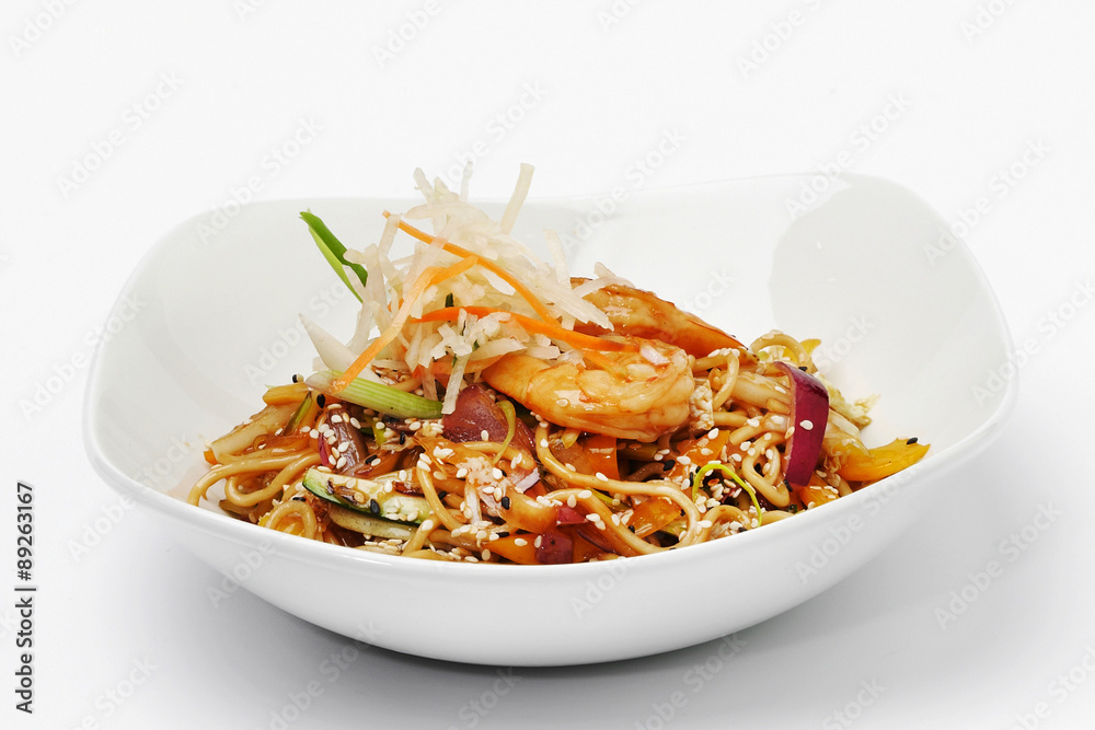 Pasta with chicken in white plate Pasta with chicken in white plate