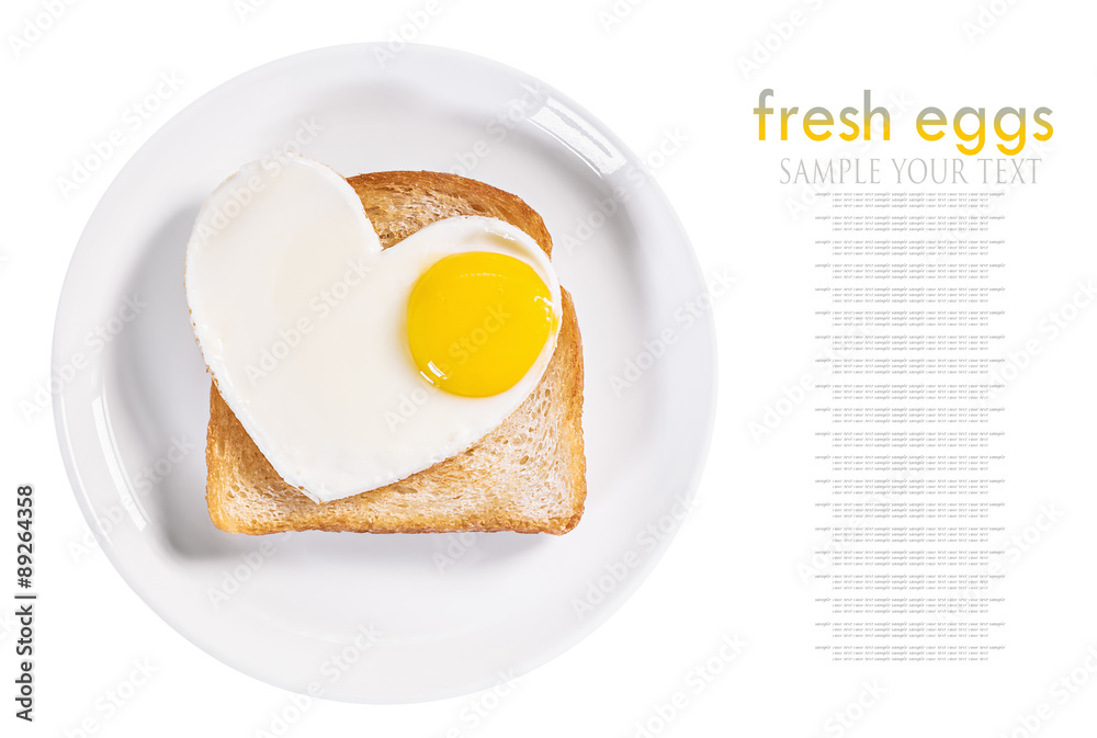 heart-shaped fried eggs and fried toast isolated heart-shaped fried eggs and fried toast isolated
