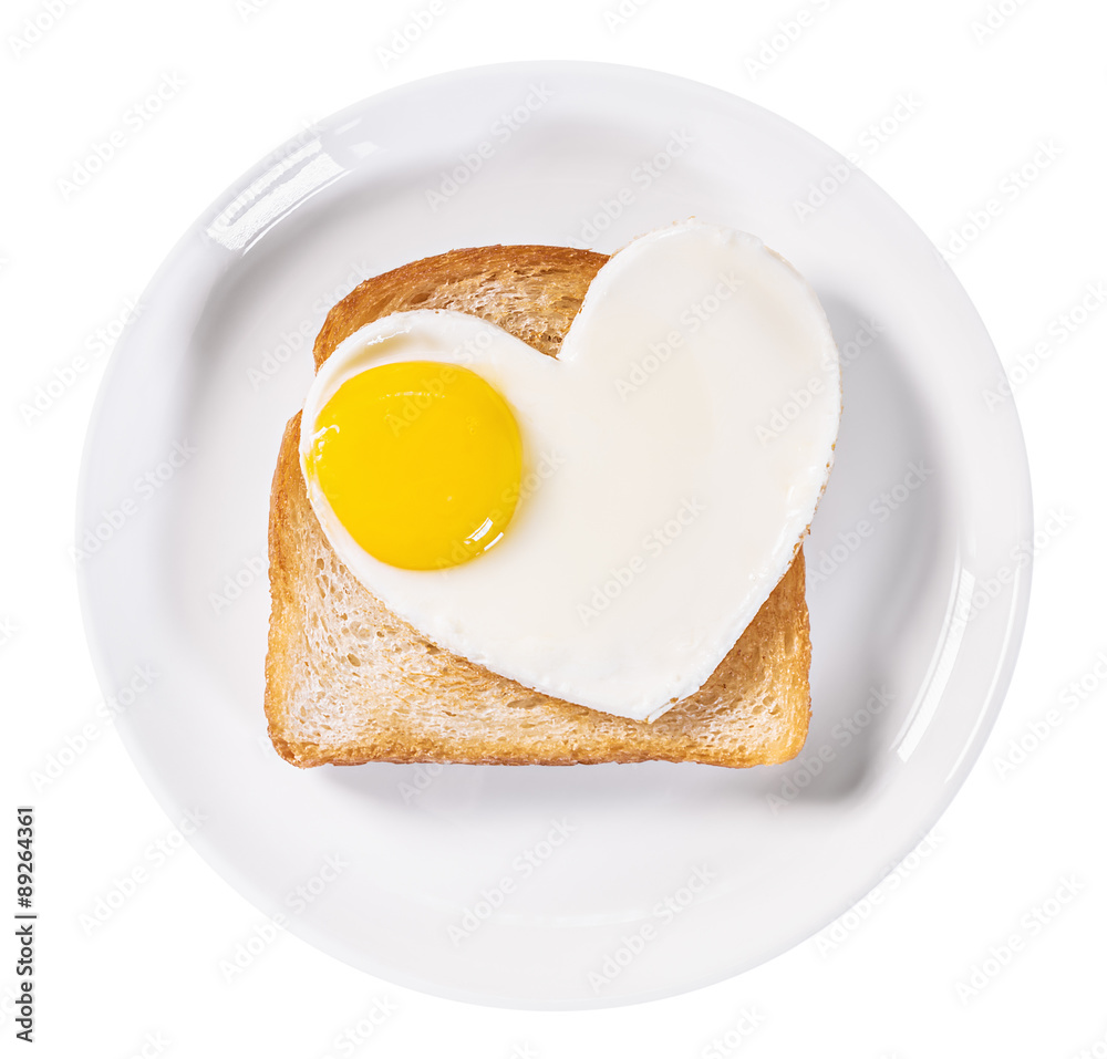 heart-shaped fried eggs and fried toast isolated heart-shaped fried eggs and fried toast isolated