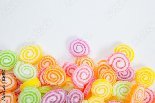 Jelly sweet, flavor fruit, candy dessert colorful on white paper