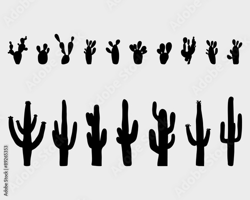 Black silhouettes of different cactus, vector