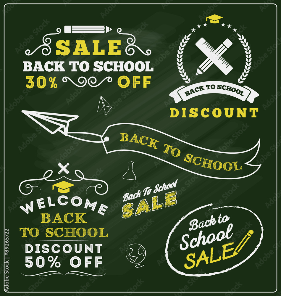 Fototapeta premium Back to school sale promotional badge and labels design sets. Vector illustration