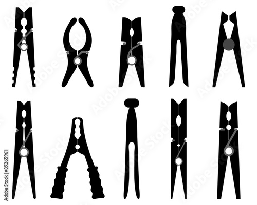 Set of different clothespins, vector photo