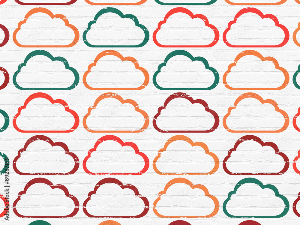 Cloud computing concept: Cloud icons on wall background