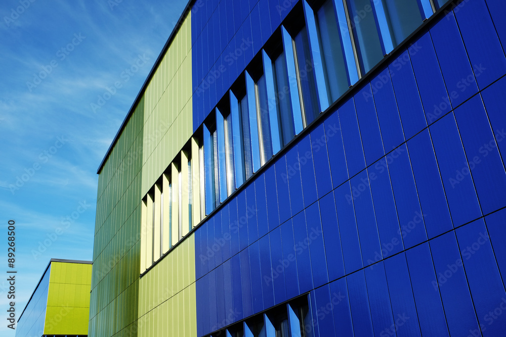 Wall of modern building blue and green color Stock Photo