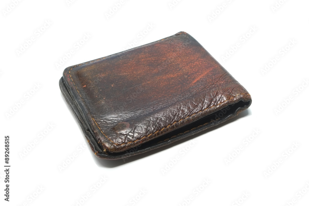 old leather wallet isolate on white background old leather wallet isolate on white background