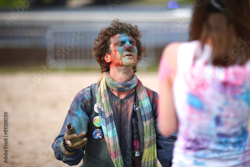 Declaration of love by a clown at holi festival