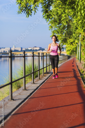 healthy lifestyle, fitness sports woman running at park trail