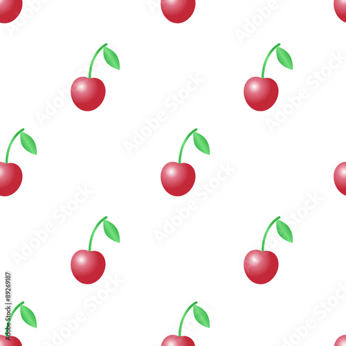 Summer vector seamless pattern with red cherries on the white background.