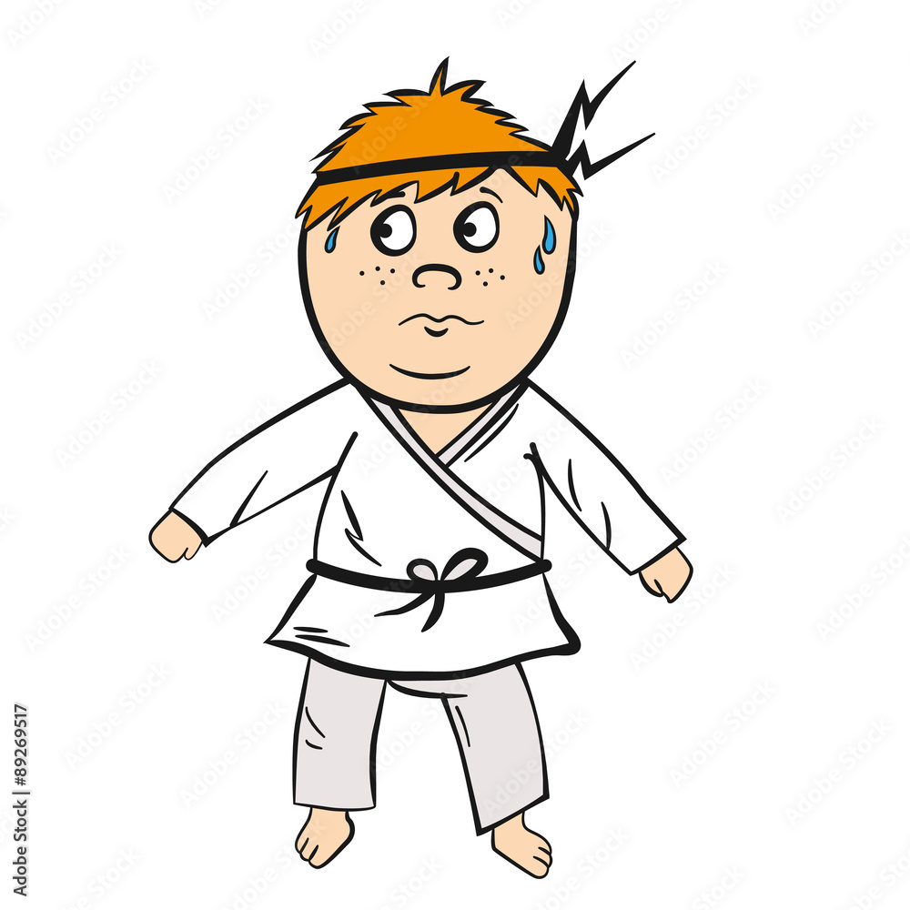 Karate cartoon kid red head with black belt Karate cartoon kid red head with black belt