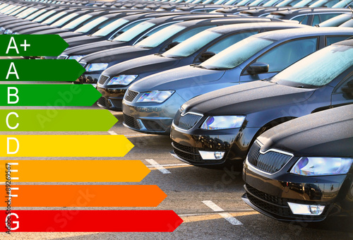 Bild auf Leinwand energieausweis für Co2 Ausstoss/ Verbrauchswerten von Neuwagen