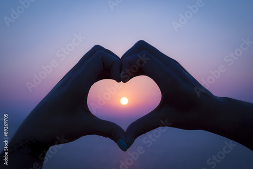 Hand Heart sunset on Rhodes  Greece