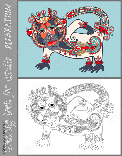 coloring book page for adults with unusual fantastic creature