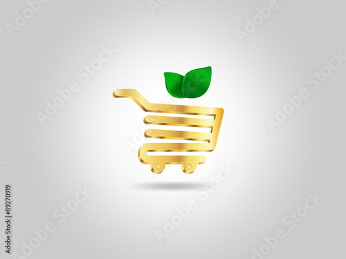 Gold shopping cart with leaf