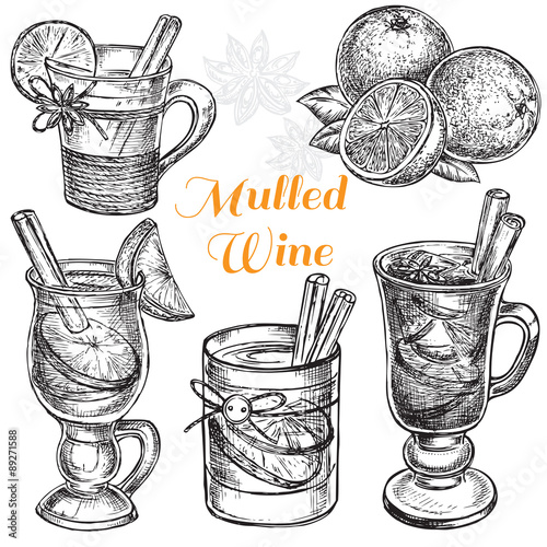 hand drawn set mulled wine