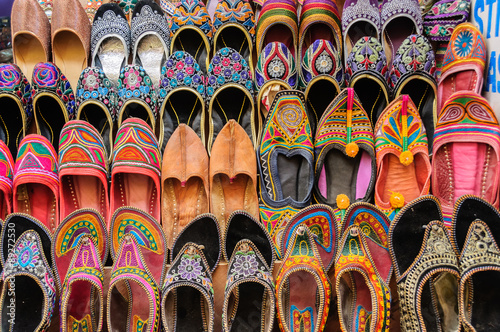 Collection of Jutti traditional shoes of Rajasthan, India photo