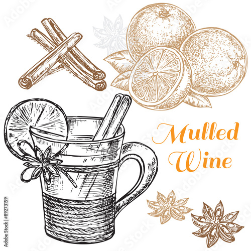 hand drawn set mulled wine collection
