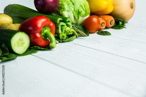 Line of vegetables on table