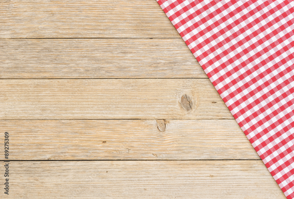 Textfreiraum Gastronomie Restaurant Holz Hintergrund mit Tischtuch Kariert