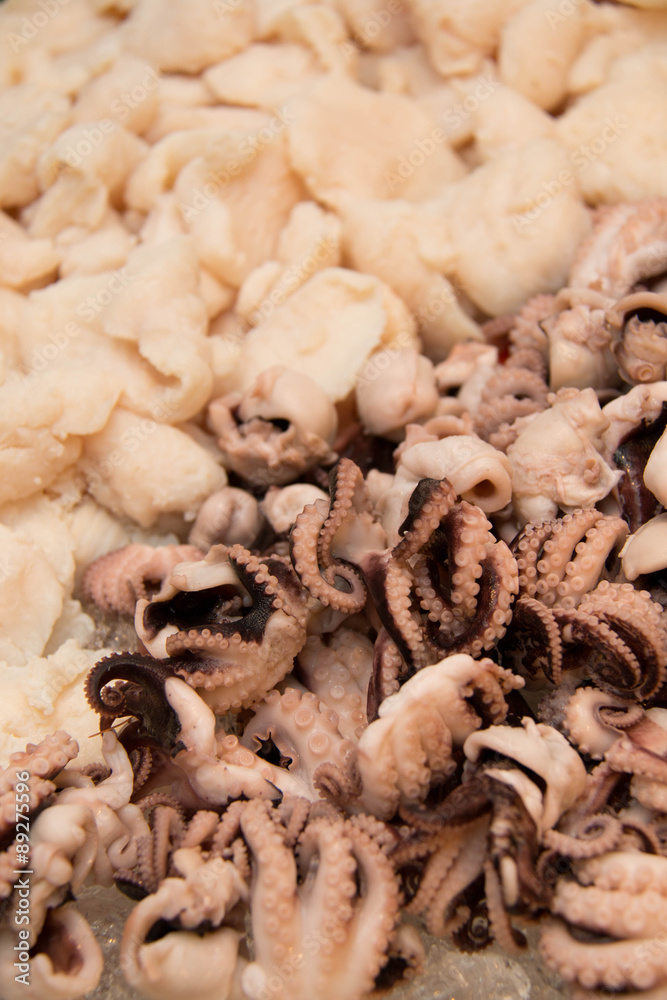 Octopus closeup  in market on ice