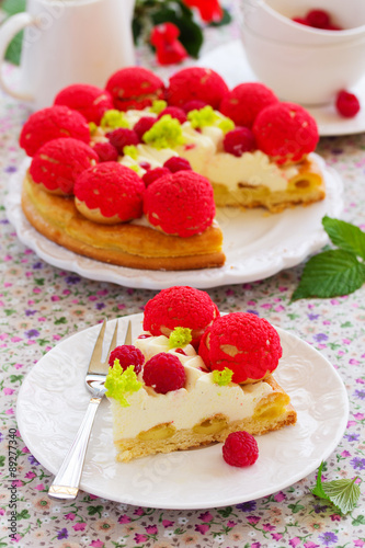 Author Cake "Saint Honore" with raspberries.