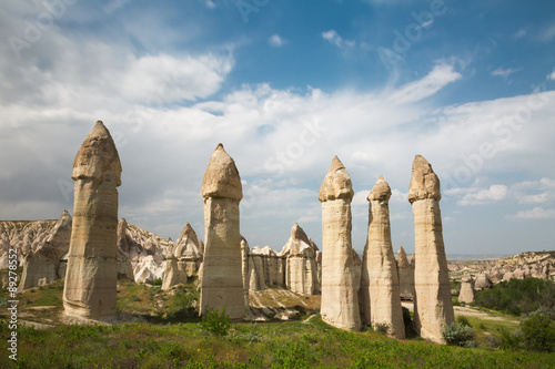 Rocks in the form of huge phalli in the valley of Love, Cappadocia, Turkey