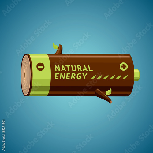 Natural Energy. Battery looks like firewood. Ecology & energy metaphor. 