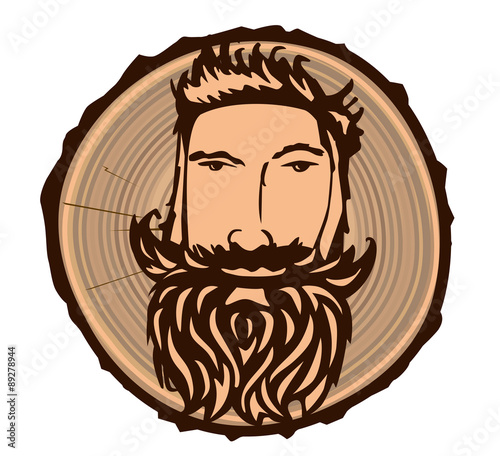 Lumberjack Sign. Face of a bearded lumberjack with a wooden texture. 
