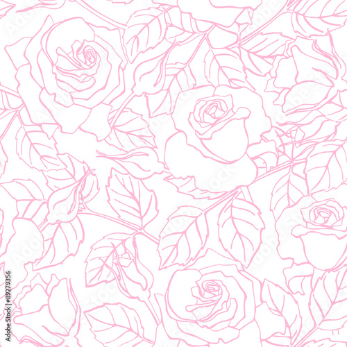 Vector delicate line rose pattern.