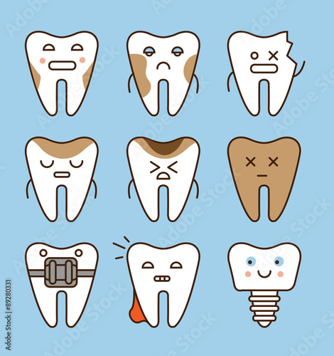 Tooth icons set, dental collection