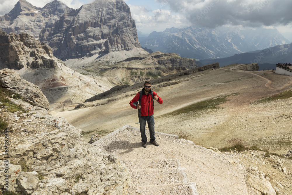 Tourist hiking in Dolomite